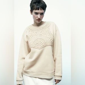 Zara Beige Crocheted Sweatshirt